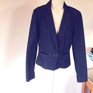Ellen Tracy JEAN Denim Blazer STRETCH Suit Jacket Tailored button down pockets 4